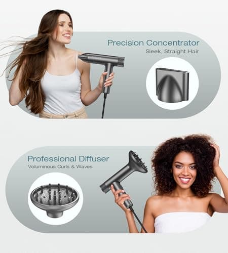 Blow Dryer,110000RPM High-Speed Brushless Motor, Fast-Drying Negative Ions Intelligent Constant Temperature Hair Care Dryers, Professional Hair Dryer with Attachments for Home&Salon (Grey) 6