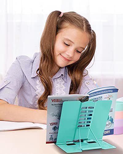 MSDADA Book Stand Metal Reading Rest Book Holder Adjustable Cookbook Documents Holder Portable Sturdy Bookstands for Recipes Textbooks Tablet Music Books with Page Clips (Light Green) 7