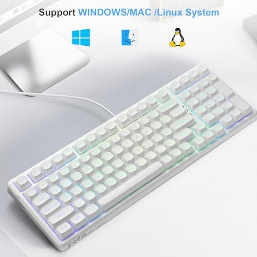 HUO JI E-Yooso Creamy Mechanical Keyboard Wired, Hot Swappable, Pre-lubed Linear Switches, Gasket Structure with Sound Dampening Foam, RGB Backlit, 99 Keys Custom Gaming Keyboard for PC/Mac,White 7