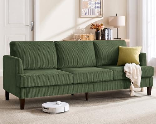Busaurus 3 Seater Sofa Couch with Deep Seats, 89" Mid Century Modern Upholstered Sofa, Comfy Corduroy Sofas with Armrests, Couches for Living Room, Bedroom, Apartment and Office (Green)