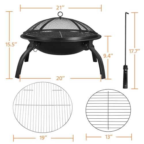 Yaheetech 21inch Fire Pit Portable Folding Steel Fire Bowl Garden Treasures Fire Pit for Outside Fireplace with Carrying Bag, Spark Screen, BBQ Grill & Log Grate for Patio Backyard Camping Bonfire 6