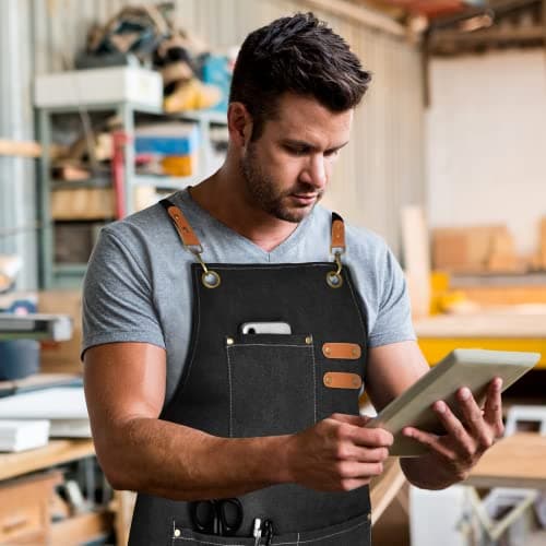 OUNLEN Chef Apron for Men Women Canvas Aprons with 3 Pockets Cross Back Resistant Work Apron for Cooking Grilling Baking BBQ Barber Kitchen (Black) 5