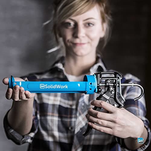 SolidWork Drip-Free Caulk Gun with Ergonomic Steel Handle, up to 1/10 Gallon Cartridge, Adjustable 24:1 or 12:1 Thrust Ratio 1/10 Gallon Cartridge | Blue Caulking Gun 6