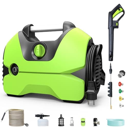 YJLY Electric Pressure Washer,2000-PSI,1.2-GPM,4 Different Nozzles and 33FT Hose,Power Washer,Foam Cannon for Car,for Cars,Garden, Yard, Fence, Driveway, green
