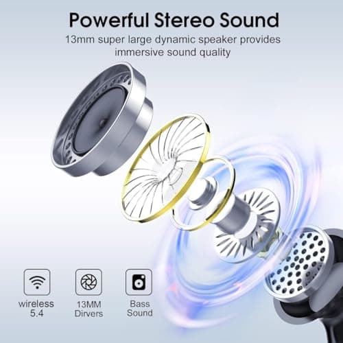 Wireless Earbuds, Bluetooth 5.4 Headphones Ear Buds With Bass Stereo Sound Noise Reduction Earphones, 120H Playtime,IPX7 Waterproof USB-C , Touch Control LED Display Headset For Work Sport (Black) 6
