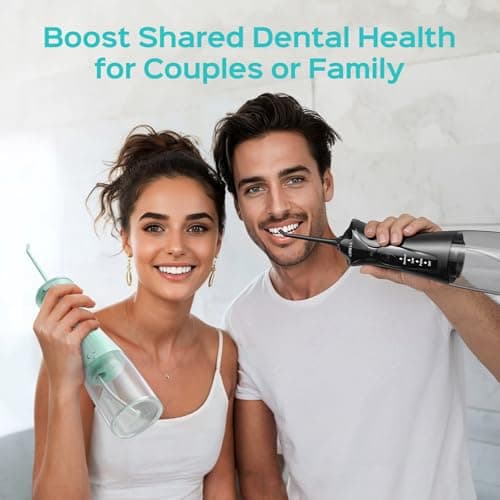 COSLUS 2-Pack C30 Water Flosser for Teeth: Water Dental Pick Set with Refined Packaging for Couples Friends, 3 Modes & 8 DIY Levels for Sensitive Gums & Braces, Ideal for Family Sharing, Black & Green 7
