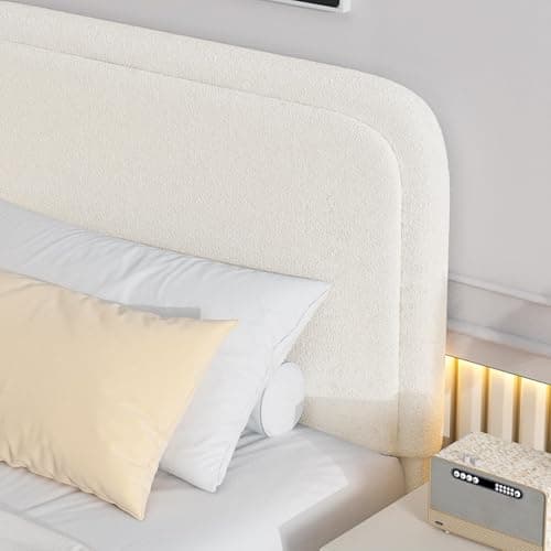 BarnFurin Queen Bed Frame with Headboard, Cloud Boucle Upholstered Platform Bed with Wood Slats, Soft Rounded Corners, No Box Spring Required, Non-Slip and Noise-Free, Easy Assembly, Cream 5
