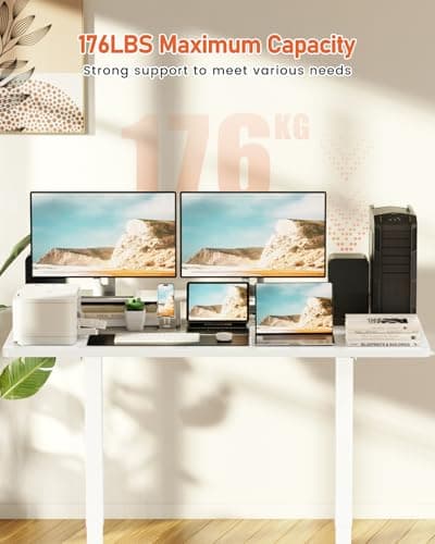 Flycity Manual Standing Desk Adjustable Height, 43" x 24" Hand Crank Stand Up Desk, Sit Stand Home Office Desk, Small Computer Desk with 2 Cable Holes, White Wooden Top/White Carbon Steel Frame 6