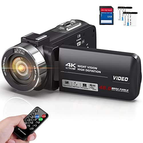 DINGETU Camcorder Video Camera 4K Ultra 48MP Vlogging Camera for YouTube 18X Digital Zoom Camcorder 3.0" Screen Video Recorder with Controller, 2 Batteries and 32G SD Card