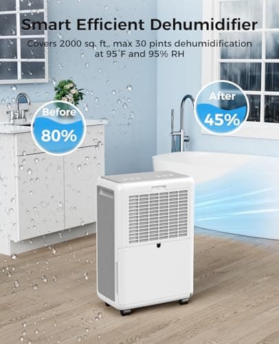2000 Sq.ft Dehumidifier for Basement, Trazico 30 Pint Dehumidifiers for Home Large Room Bedroom Bathroom with Drain Hose, Intelligent Humidity Control, 3 Modes, 24H Timer, Auto Defrost, Grey 2