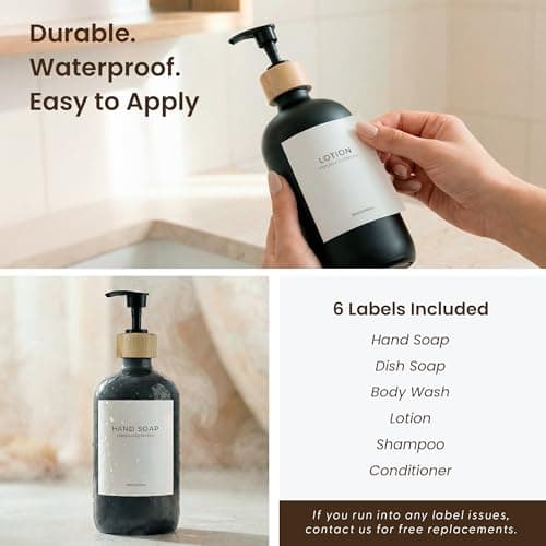 MaisoNovo Glass Dish Soap Dispenser for Kitchen Set of 2-16.9oz Dish and Hand Soap Dispenser Set for Kitchen - Black Glass Bottles x 2 with Black Bamboo Pumps & Tray 8