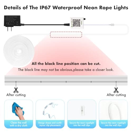 Neon Rope Lights, JIAMEI 20FT RGB LED Strip Lights, App Control, IR Remote, Music Syncing, Outdoor IP67 Waterproof, Flexible Neon Strip Lights Cuttable for Bedroom, Gaming, Party, Outdoors Decor 6