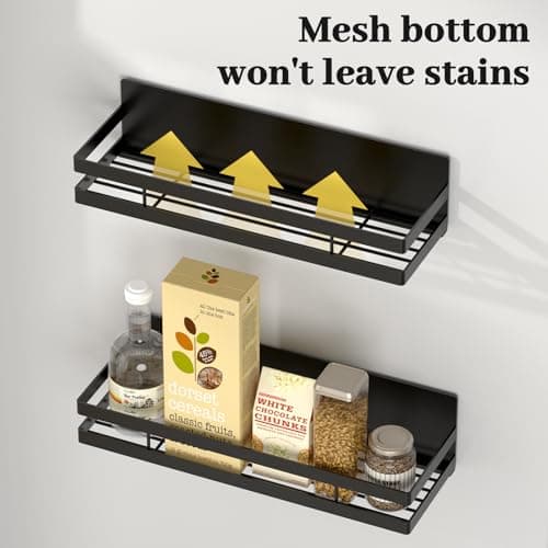 MIUGO Magnetic Spice Rack for Refrigerator 4 Pack, Moveable Magnetic Shelf for Fridge and Oven，Black Magnetic Spice Rack for Kitchen Organizers and Storage, with 8 Moveable Hooks 5