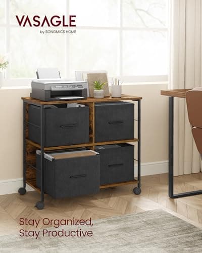 VASAGLE File Cabinet with 4 Drawers, Printer Stand, Cube Storage Shelf, for A4, Letter-Size Documents, File Storage Box, Home Office, Rustic Brown and Ink Black UOFC059B01 3
