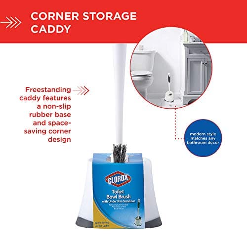 Clorox Under-Rim Toilet Bowl Brush with Corner Storage Caddy, 16 x 5 x 5.5 in 6