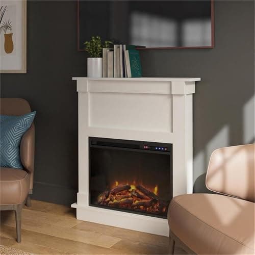 Ameriwood Home Ellsworth Fireplace with Mantel, White - Cozy Electric Heater for Home & Kitchen, 400 sq. ft. Heating, Remote Control, Neutral Finish 3