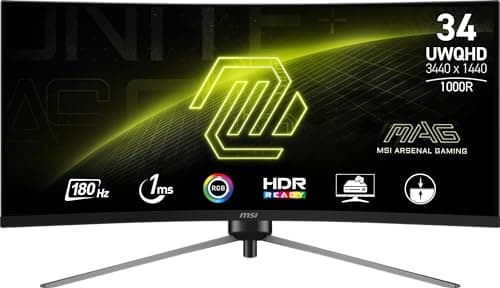 msi MAG 345CQR 34-inch 3440 x 1440 (UWQHD) Gaming Monitor, 180Hz, Adaptive-Sync, HDR Ready, HDMI, VGA Port, VESA Mountable, Tilt, 4-Side Slim Bezel, 1ms, Black