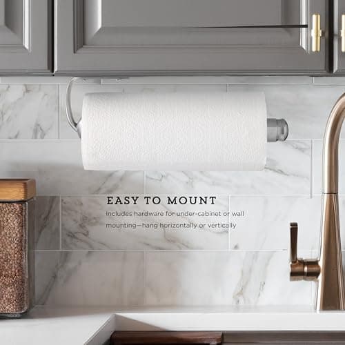 Kamenstein Perfect Tear Wall Mount Paper Towel Holder, Patented Design for One-Handed Use, Rounded Finial, 14-Inch, Brushed Silver Metal Finish 6