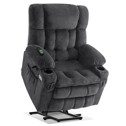 MCombo Dual Motor Power Lift Recliner Chair with Massage and Heat for Elderly People, Infinite Position, USB Ports, Cup Holders, Fabric 7890 (Medium, Dark Gray)