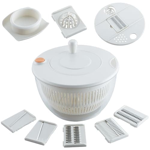 5.3QT Large Lettuce & Fruit Spinner Washing Bowl - Spin Dry Greens, Vegetables & Salad | Multitasking Kitchen Tool with Slicer, Grater & Lemon Juicer