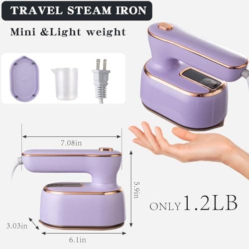 Steamer Iron For Clothes Travel Mini: Handheld Size Portable Fabric Clothing Steamers Small Hand Garment Electric Steam Ironing Machine For Clothes Travel College Dorm Home Essentials-Purple 5