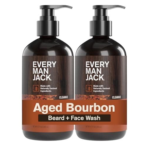 Every Man Jack Beard + Face Wash - Subtle Aged Bourbon Fragrance - Cleans and Helps Condition and Soften Your Beard and Skin Underneath - Naturally Derived with Aloe and Glycerin- 6.7 fl oz (2 Pack)