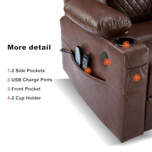 Eiayeebil Dual Motor Power Lift Recliner Chairs with Heat and Massage for Elderly, Leather Electric Recliners with Footrest, Infinite Position Lift Chair with Cupholder,USB & Type C Ports(Brown) 5