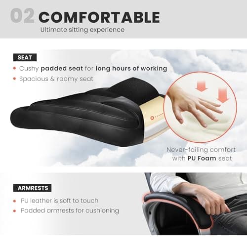 NEO CHAIR Office Desk Ergonomic Gaming Chair High Back Adjustable Computer Chair with Wheels and Lumbar Support Comfy Leather Executive Swivel (Jet Black) 6