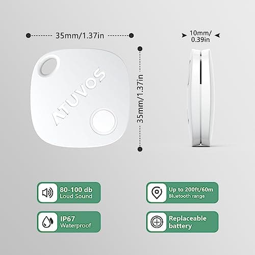 ATUVOS Air Tracker Tags-4 Pack, Bluetooth Luggage Tracker Works with Apple Find My APP (iOS Only, Not for Android), Keys Finder and Item Locator for Luggage, Backpack, Suitcases, Replaceable Battery 8