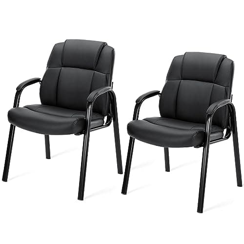 DUMOS Leather Waiting Room Chairs with Padded Arms Set of 2 - Executive Office Reception Guest Chair No Wheels for Conference Room Lobby Side, Inky