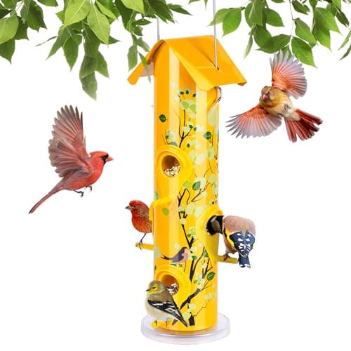 Kingsyard Metal Bird Feeders for Outdoors Hanging, 6-Ports Tube Bird Feeder, 14 inch, Durable & Weatherproof, Large Capacity for Attracting Wild Birds (Yellow)