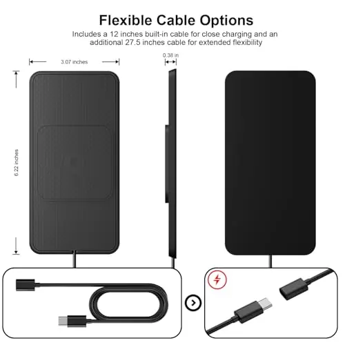 Wireless Car Charging Pad, Reestecqi 15W Fast Wireless Car Charger Pad Non Slip Charging Mat with 30cm Cable and 70cm Extension Compatible with iPhone 16 Pro/15/14/13 AirPods Samsung Google 5