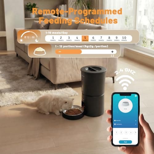 Miaosical Automatic Cat Feeder,2.4G WiFi Timed Auto Cat Food Dispenser with 10s Voice Recorder,Dual Power Supply,4.2L Auto Cats Feeder(Black, 4.2L WiFi Single Bowl) 6
