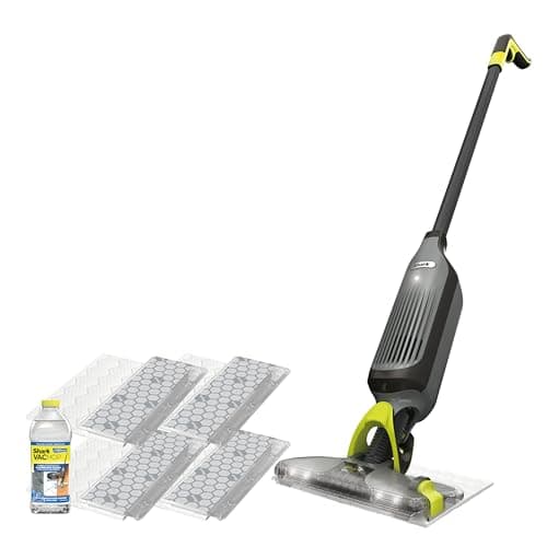 Shark VACMOP Cordless Hard Floor Cleaner, Vacuum and Spray Mop, Powerful Suction, Lightweight, LED Headlights, Includes 4 Disposable Pads, 12oz Multi-Surface Cleaning Solution, Gray, VM252