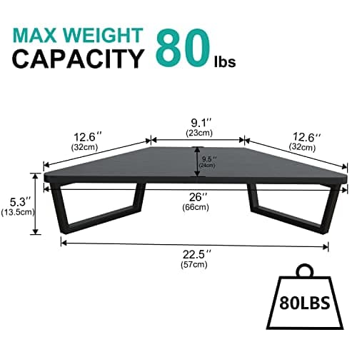 TEAMIX 26 inch Triangle Monitor Stand Riser, Desktop Corner Shelf with Metal Leg Wood Computer Stand with Storage Laptop Riser Office Organization 5