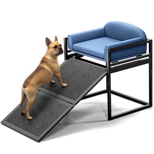 Pet Stairs Ramp Doggie Stairs with Seat,Extra Wide Seat Mate Chair Ramps Puppy for High Bed Couch Office,Non Slip Dachshunds Ladder,Folding Pet Steps for Small Dogs,Cat Ladder Blue(Hold Up to 100 lbs)