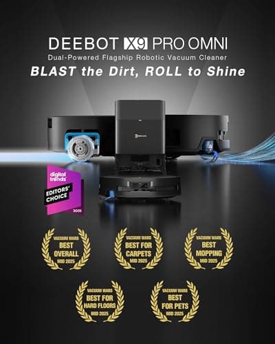 ECOVACS DEEBOT X9 PRO Omni Robot Vacuum and Mop, 16,600Pa Suction, OZMO Roller Self-Washing Mop, ZeroTangle 3.0, Triple Lift System, AI Navigation, Hands-Free Station 10