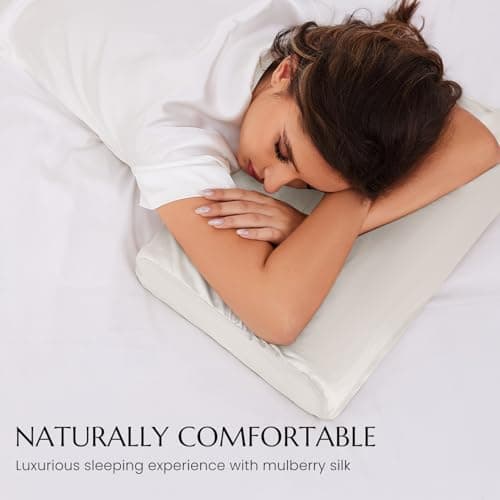 THXSILK 19 Momme 100% Mulberry Silk Pillowcase for Contour Memory Foam Pillow, Contour Pillow Case Cover, Cervical Pillow Case, Pack of 1(Natural White, 20"x12"x3.9"/2.7") 8