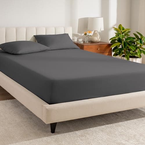 Bare Home 100% Organic Cotton Full Extra Long Fitted Sheet - Crisp Percale Weave - Lightweight & Breathable - Deep Pocket Fitted Sheet (Full XL, Grey)