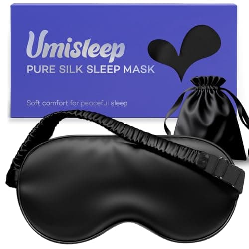 Umisleep Sleep Mask for 100% Pure Mulberry Silk, 22 Momme 6A Soft Eye Masks for Sleep, Adjustable Sleep Masks for Women Men, Light Blocking Sleeping Mask, Silk Eye Mask for Sleeping, Blindfold, Black