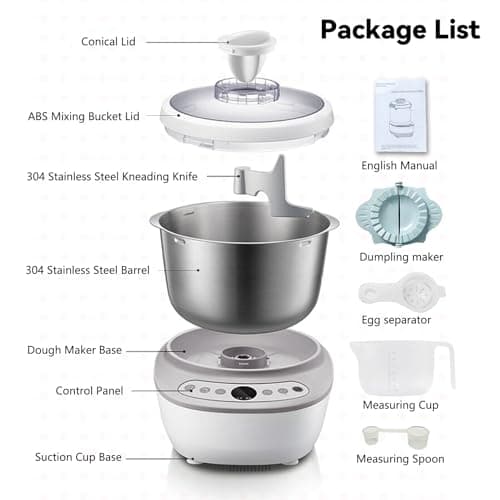 Dough Mixer 7L Large Capacity Electric Dough Maker with Ferment Function for Baking Bread Dough&Pizza Dough - Dough whisk 304 Stainless Steel Blender Add water/seasoning with Top Small Window 6