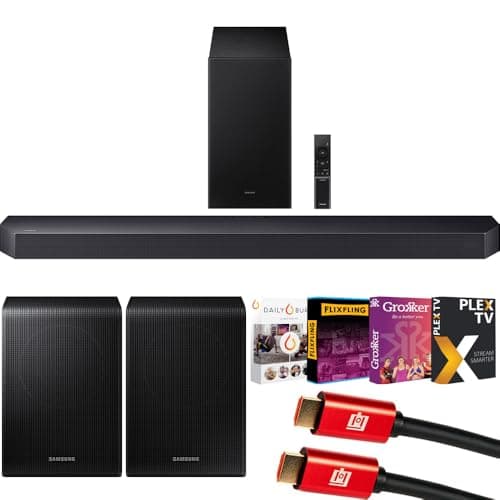 Samsung HW-Q600F 3.1.2ch Soundbar and Subwoofer (2025) Q-Symphony Bundle with SWA-9250S Wireless Rear Speaker Kit, Tech Smart USA Premiere Movies Streaming and 2X 4K HDMI Cable