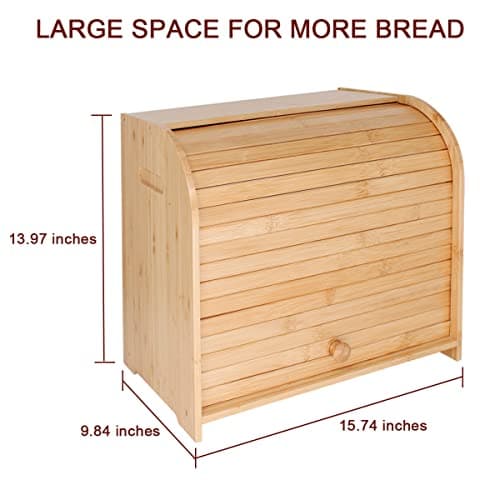 Purbambo Bamboo Bread Box for Kitchen Countertop, Double Layer Roll-top Bread Storage Boxes Food Keeper With Adjustable Middle Shelf 5