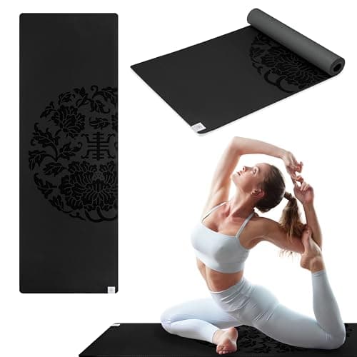 Gaiam Exercise & Fitness Mat - Premium Dry-Grip Thick Non Slip for Hot Yoga, Pilates & Floor Workouts (68"L x 24"W x 5mm) - Black