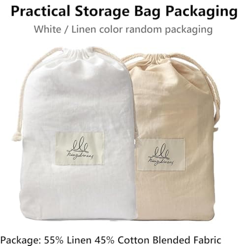 King Linens 100% French Linen Pillowcases with Embroidery - Pack of 2 - Washed Solid Color Natural Flax Soft Breathable - Linen, 20'' x 30'' 7