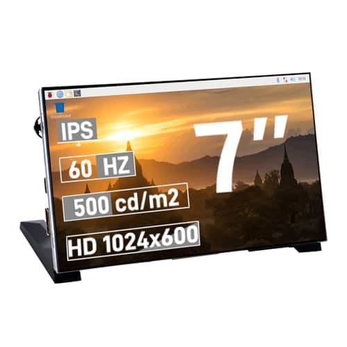 GeeekPi 7-Inch Screen for Raspberry Pi, 1024x600 IPS LCD Display, HDMI Portable Monitor for Pi 5/4B/3B+/3B, Win11/10/8/7, Free-Driver