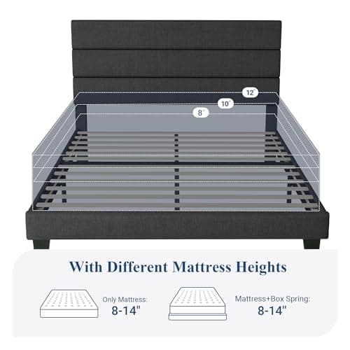 Allewie Queen Size Platform Bed Frame with Fabric Upholstered Headboard and Wooden Slats Support, Fully Upholstered Mattress Foundation/No Box Spring Needed/Easy Assembly, Dark Grey 7
