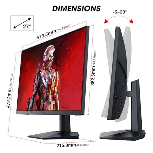 KOORUI 27 inch Gaming Monitor, 240Hz Monitor, 1ms FHD 1080p, Adaptive Sync, 90% DCI-P3 HDMI 2.0/DP 1.4, Xbox PS5 Switch Ready, VESA, Tilt, Black, GN02 7