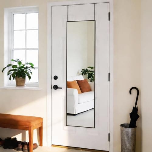 DUMOS 47x14 Full Length Mirror Over The Door, Wall Mounted Full Body Mirror, Door Hanging Metal Aluminum Alloy Frame Dressing Mirror for Bedroom, Living Room, Entryway, Black 6