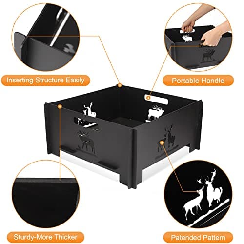 Portable Plug Fire Pit, 15.8 Inch Collapsible Firepits for Outside Wood Burning, Folding Outdoor Indoor Accessories for BBQ Camping Travel or Picnic, Foldable Fire Pits Bonfire of Backyard Patio 7